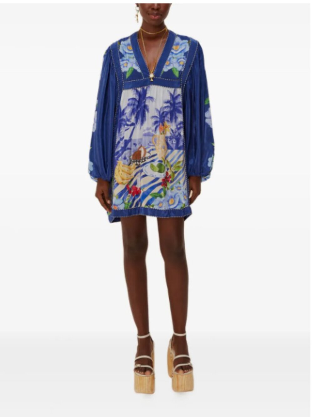 Farm Rio NWT Blue Fresh Table Scarf Mini Dress, M